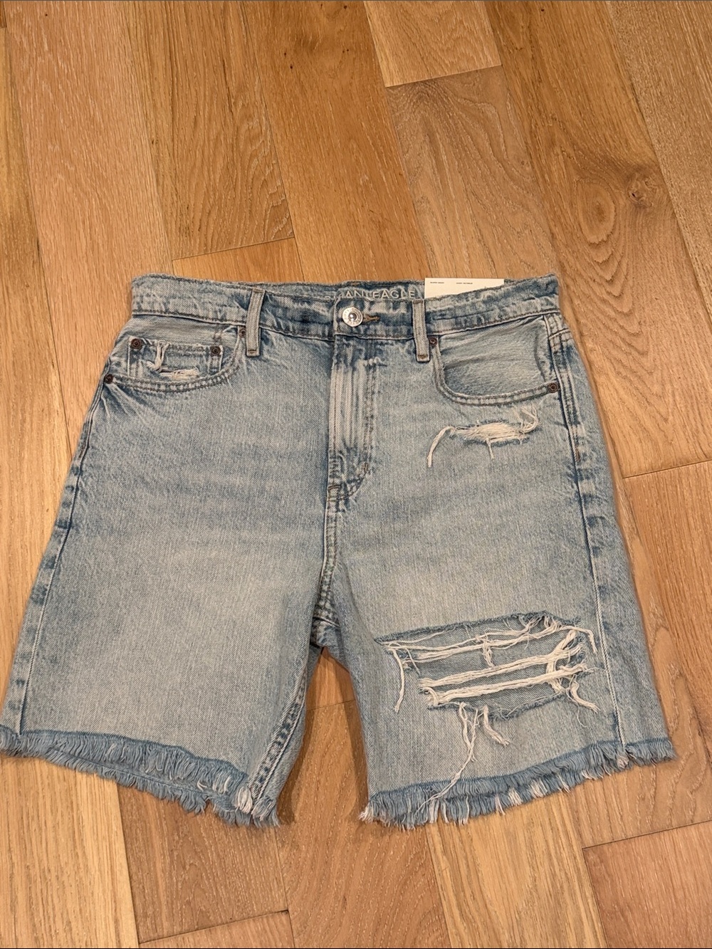 American Eagle Outfitters Light Blue Distressed‎ Denim Bermuda skater Shorts 6